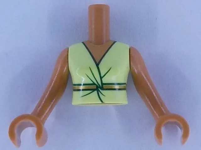 Torso Mini Doll Woman Yellowish Green Dress Top with Gold Belt Pattern, Medium Nougat Arms with Hands