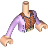 Torso Mini Doll Woman Lavender Jacket over Checkered Dark Orange and Bright Light Orange Shirt with Tan Belt Pattern, Light Nougat Arms with Hands with Lavender Long Sleeves