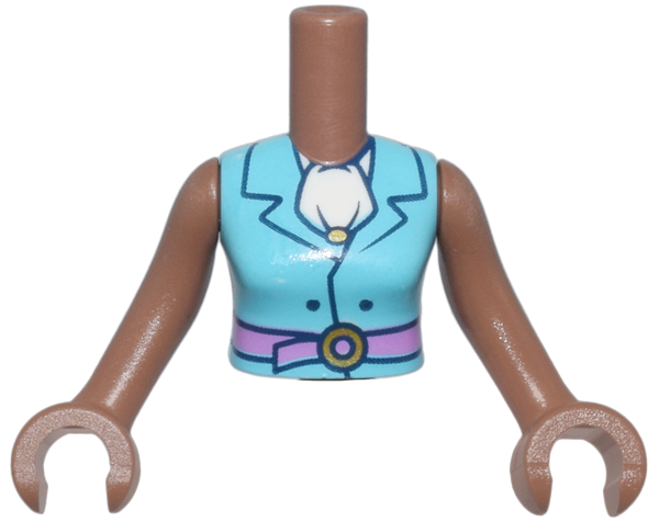 Torso Mini Doll Woman Medium Azure Vest with Collar, Dark Pink Belt, White Ascot Pattern, Medium Brown Arms with Hands
