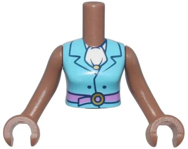 Torso Mini Doll Woman Medium Azure Vest with Collar, Dark Pink Belt, White Ascot Pattern, Medium Brown Arms with Hands