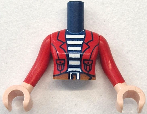 Torso Mini Doll Woman Red Jacket Open over White Striped Shirt, Dark Orange Belt with Buckle Pattern, Light Nougat Arms with Hands with Red Long Sleeves