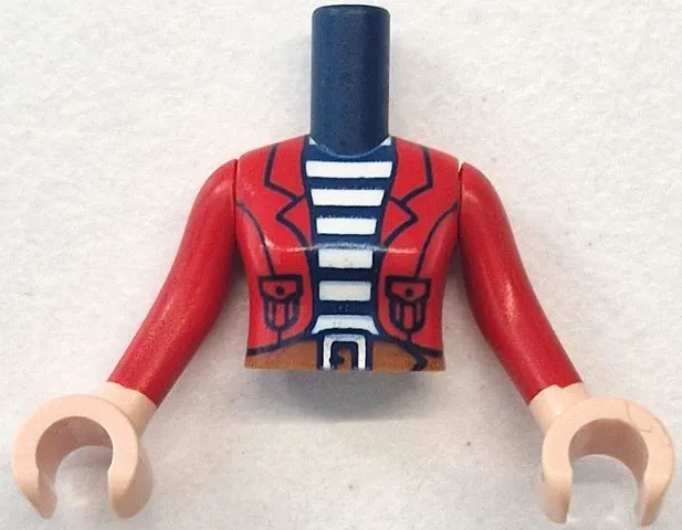 Torso Mini Doll Woman Red Jacket Open over White Striped Shirt, Dark Orange Belt with Buckle Pattern, Light Nougat Arms with Hands with Red Long Sleeves