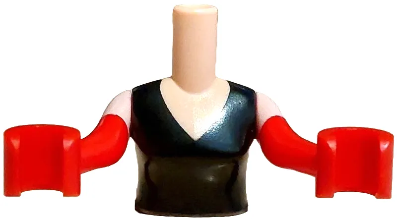 Torso Mini Doll Woman Black Tank Top Pattern, Light Nougat Arms with Hands with Red Long Gloves