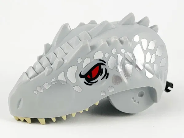 Dinosaur Head Indominus rex/Giganotosaurus with Pin, Tan Teeth, Red Eyes and Silver Scales Pattern