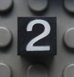 Modulex, Tile 1 x 1 with White '2' Pattern