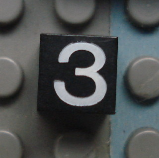 Modulex, Tile 1 x 1 with White '3' Pattern