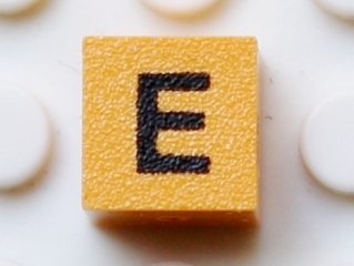 Modulex, Tile 1 x 1 with Black 'E' Pattern (Thin Font)