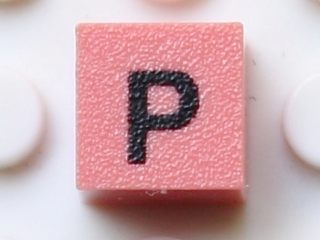 Modulex, Tile 1 x 1 with Black 'P' Pattern (Thin Font)