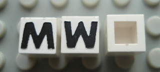 Modulex, Tile 1 x 1 with Black 'M' / 'W' Pattern (no internal lining)