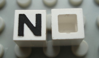 Modulex, Tile 1 x 1 with Black 'N' Pattern (no internal lining)