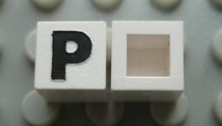 Modulex, Tile 1 x 1 with Black 'P' Pattern (no internal lining)