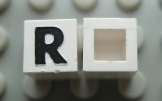 Modulex, Tile 1 x 1 with Black 'R' Pattern (no internal lining)