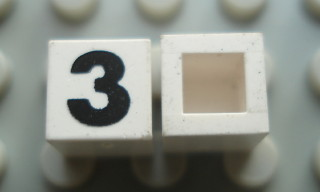 Modulex, Tile 1 x 1 with Black '3' Pattern (no internal lining)