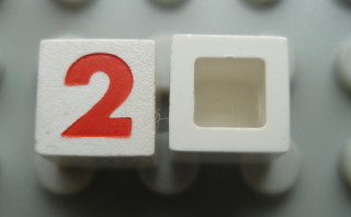 Modulex, Tile 1 x 1 with Red '2' Pattern (no internal lining)