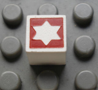 Modulex, Tile 1 x 1 with Red Star 6-Point Outline Pattern