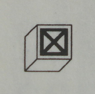 Modulex, Tile 1 x 1 with Black Square Crossed Diagonal Pattern