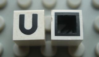 Modulex, Tile 1 x 1 with Black 'U' Pattern (with black lining on sides only)