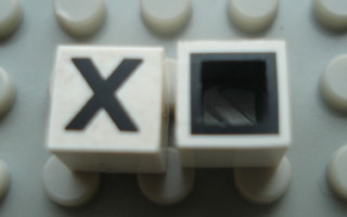 Modulex, Tile 1 x 1 with Black 'X' Pattern (with black lining on sides only)