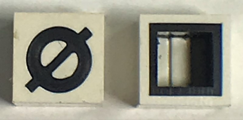 Modulex, Tile 1 x 1 with Black 'Ø' Pattern with Black Lining on Sides Only