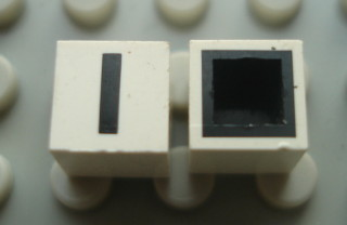 Modulex, Tile 1 x 1 with Black 'I' Pattern (with black lining on top and sides)