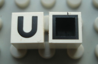 Modulex, Tile 1 x 1 with Black 'U' Pattern (with black lining on top and sides)