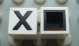 Modulex, Tile 1 x 1 with Black 'X' Pattern (with black lining on top and sides)