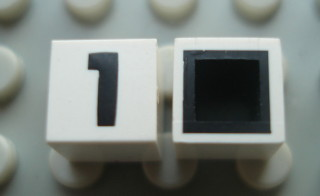 Modulex, Tile 1 x 1 with Black '1' Pattern (with black lining on top and sides)