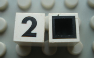 Modulex, Tile 1 x 1 with Black '2' Pattern (with black lining on top and sides)