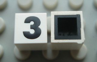 Modulex, Tile 1 x 1 with Black '3' Pattern (with black lining on top and sides)