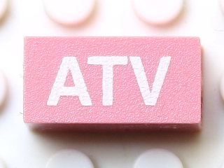 Modulex, Tile 1 x 2 with White 'ATV' Pattern (horizontal)