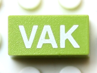 Modulex, Tile 1 x 2 with White 'VAK' Pattern (horizontal)