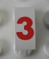 Modulex, Tile 1 x 2 with Red '3' Pattern