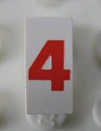 Modulex, Tile 1 x 2 with Red '4' Pattern