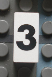 Modulex, Tile 1 x 2 with Black '3' Pattern