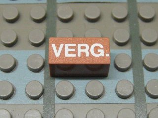 Modulex, Tile 1 x 2 with White 'VERG.' Pattern