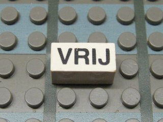 Modulex, Tile 1 x 2 with Black 'VRIJ' Pattern