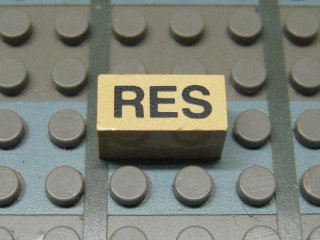 Modulex, Tile 1 x 2 with Black 'RES' Pattern