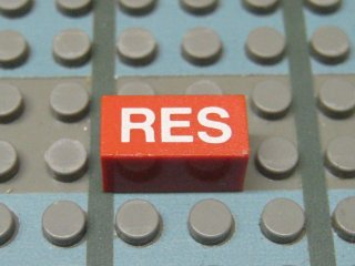 Modulex, Tile 1 x 2 with White 'RES' Pattern