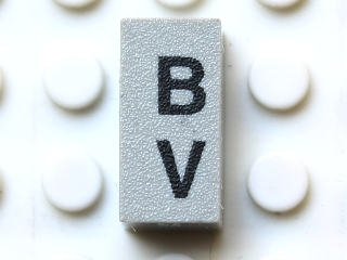 Modulex, Tile 1 x 2 with Black 'BV' Pattern (vertical)