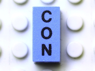 Modulex, Tile 1 x 2 with Black 'CON' Pattern (vertical)