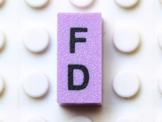 Modulex, Tile 1 x 2 with Black 'F D' Pattern (vertical)