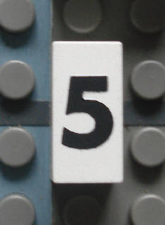 Modulex, Tile 1 x 2 with Black '5' Pattern