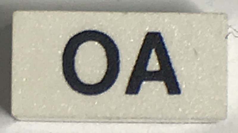Modulex, Tile 1 x 2 with Black 'OA' Pattern