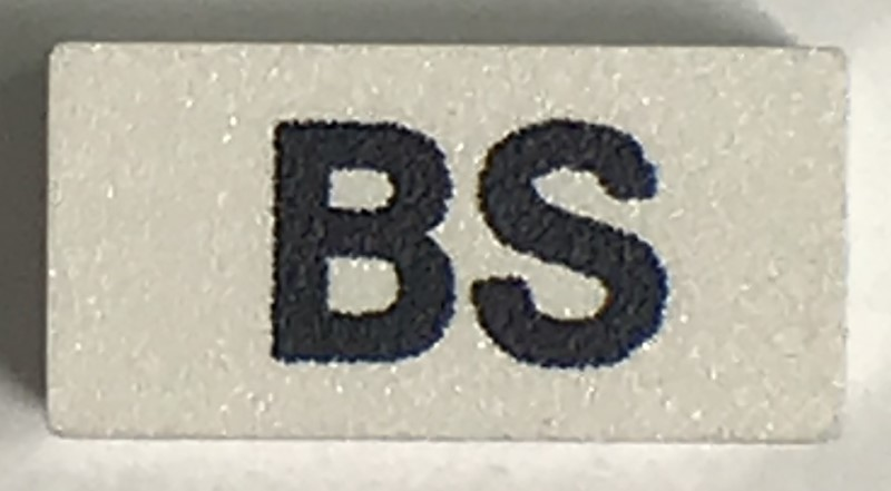 Modulex, Tile 1 x 2 with Black 'BS' Pattern