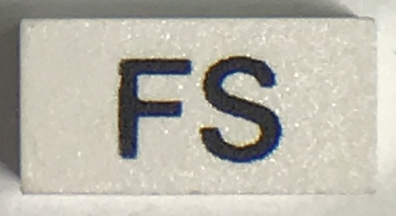 Modulex, Tile 1 x 2 with Black 'FS' Pattern