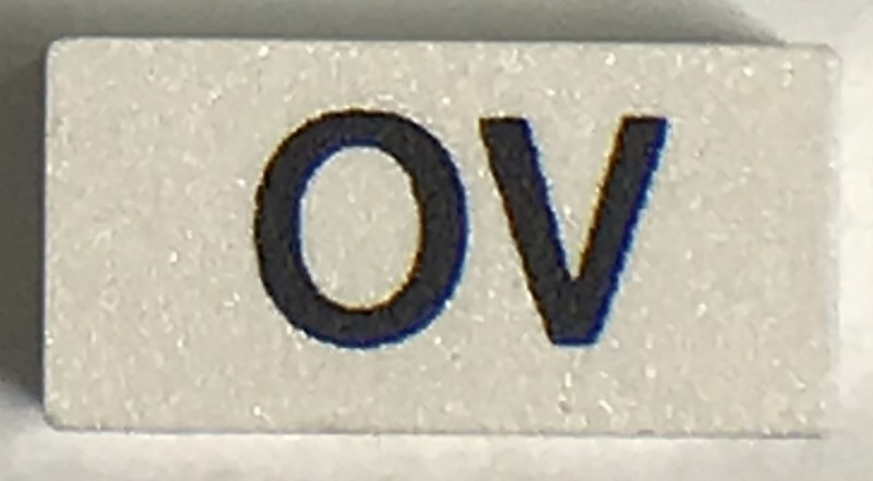 Modulex, Tile 1 x 2 with Black 'OV' Pattern