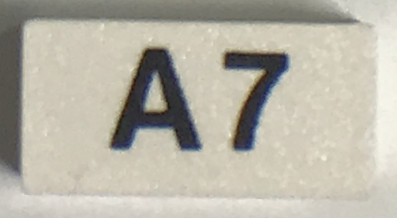 Modulex, Tile 1 x 2 with Black 'A7' Pattern