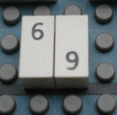 Modulex, Tile 1 x 2 with Black Calendar Day Number  '6' / '9' Pattern