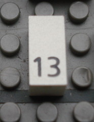 Modulex, Tile 1 x 2 with Black Calendar Day Number '13' Pattern
