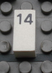 Modulex, Tile 1 x 2 with Black Calendar Day Number '14' Pattern